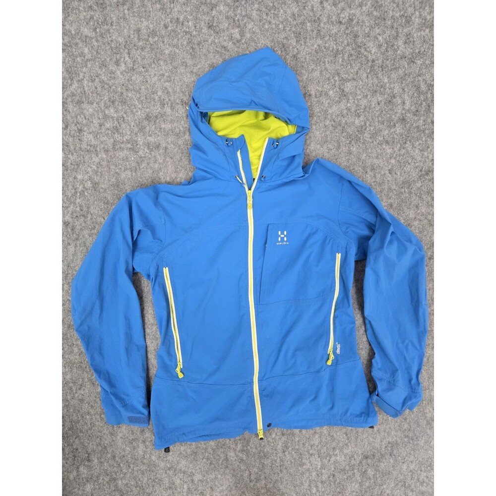 HAGLOFS Fjell Climatic Jacket Men's LARGE Blue Thin Stretch Hooded Full Zip